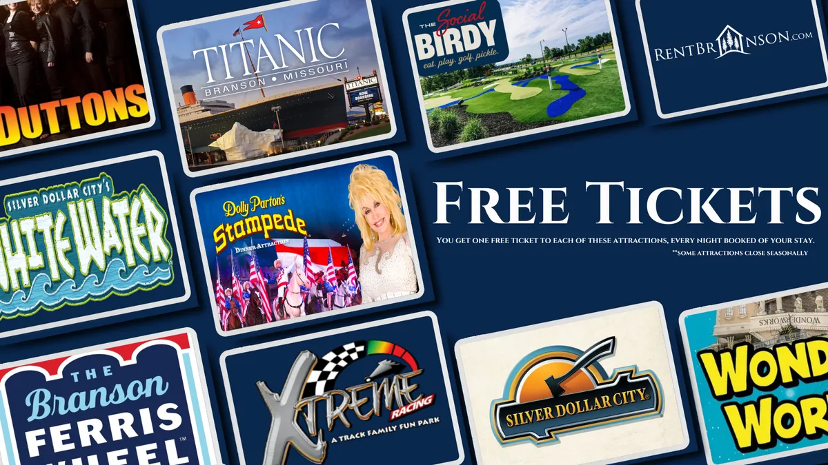 A colorful, engaging interior image displaying the logos of popular nearby attractions and text announcing free tickets, all set against a vibrant background. The scene conveys excitement and the promise of adventure beyond the community itself.